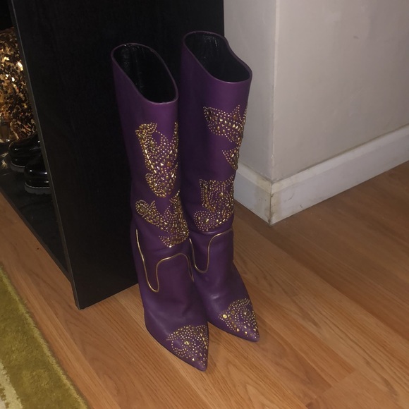 Purple Versace Western Studded Boots - Picture 3 of 13